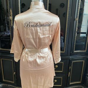 Blush Pink Bridesmaid Satin Robe get ready embroidered dressing gown